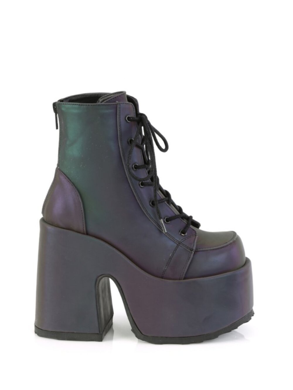 5" Chunky Heel Platform Lace-Up Ankle Boot with Green Multi Reflective